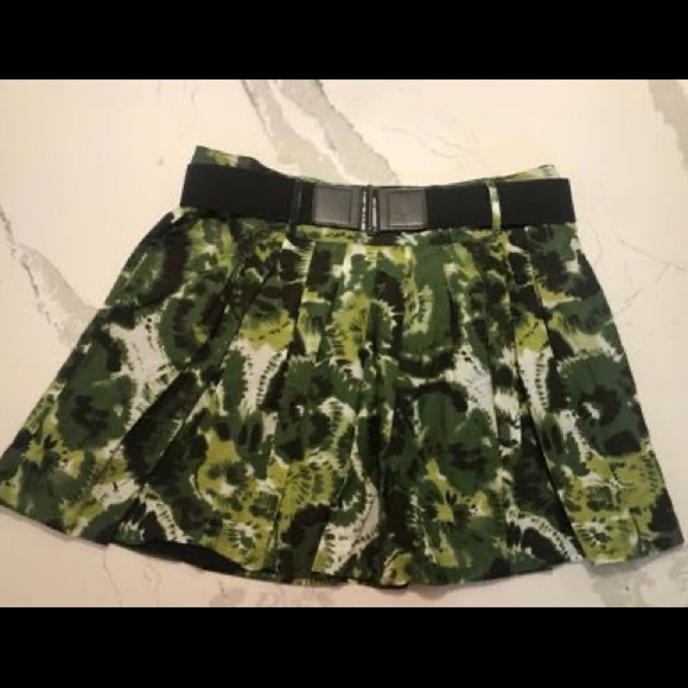 APT 9 Green & Brown Tie-Dyed Skirt with Belt